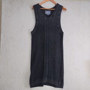 Paper Crane Sweater Dress Womens L Cable Knit Sleeveless Tunic Charcoal Gray